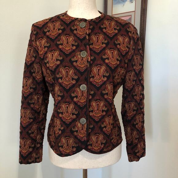VTG 90s Susan Bennett Tapestry Paisley Jacket Baroque Boho Western Blazer Small - Picture 1 of 9